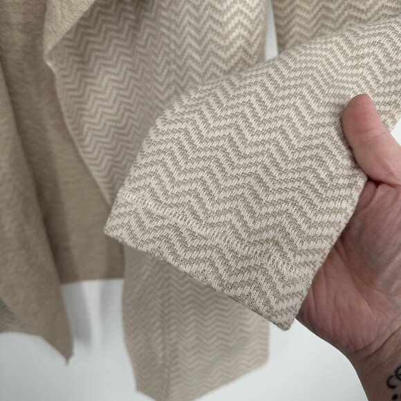 Adrienne Vittadini Cardigan Womens M Wool Blend Open Long Chevron Print Beige - Picture 2 of 6